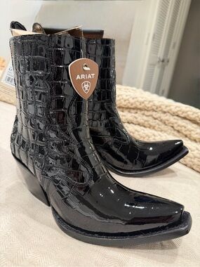 Ariat Black Croc-Embossed Patent Leather Western Boot